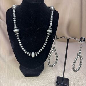 Elegant Grey Beaded Necklace and Earring Set